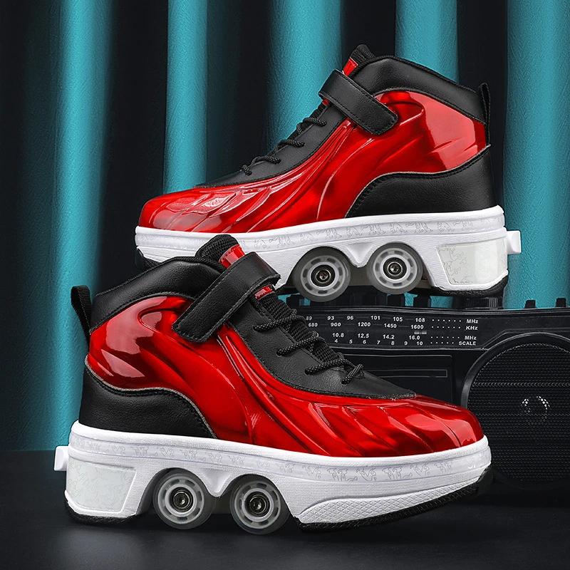Parkour Sneakers 4 Wheels Deformation Roller Skating Shoes UniSneakers Street Urban Fitness Quad Casual Roller Skate